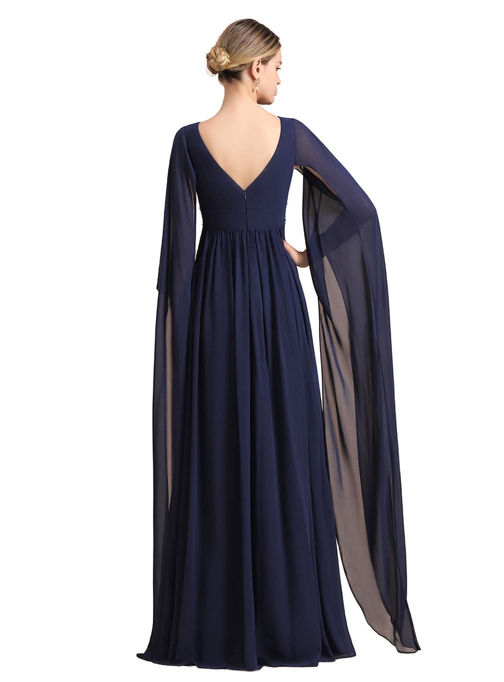 Deep V-Neck Long Sleeves Chiffon Floor-Length Dress BMbride