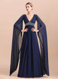 Deep V-Neck Long Sleeves Chiffon Floor-Length Dress BMbride