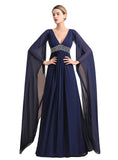 Deep V-Neck Long Sleeves Chiffon Floor-Length Dress BMbride