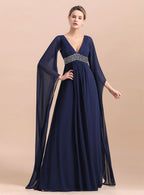 Deep V-Neck Long Sleeves Chiffon Floor-Length Dress BMbride