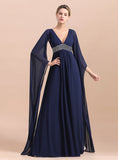 Deep V-Neck Long Sleeves Chiffon Floor-Length Dress BMbride