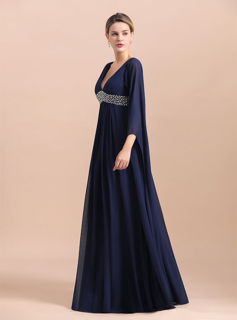 Deep V-Neck Long Sleeves Chiffon Floor-Length Dress BMbride
