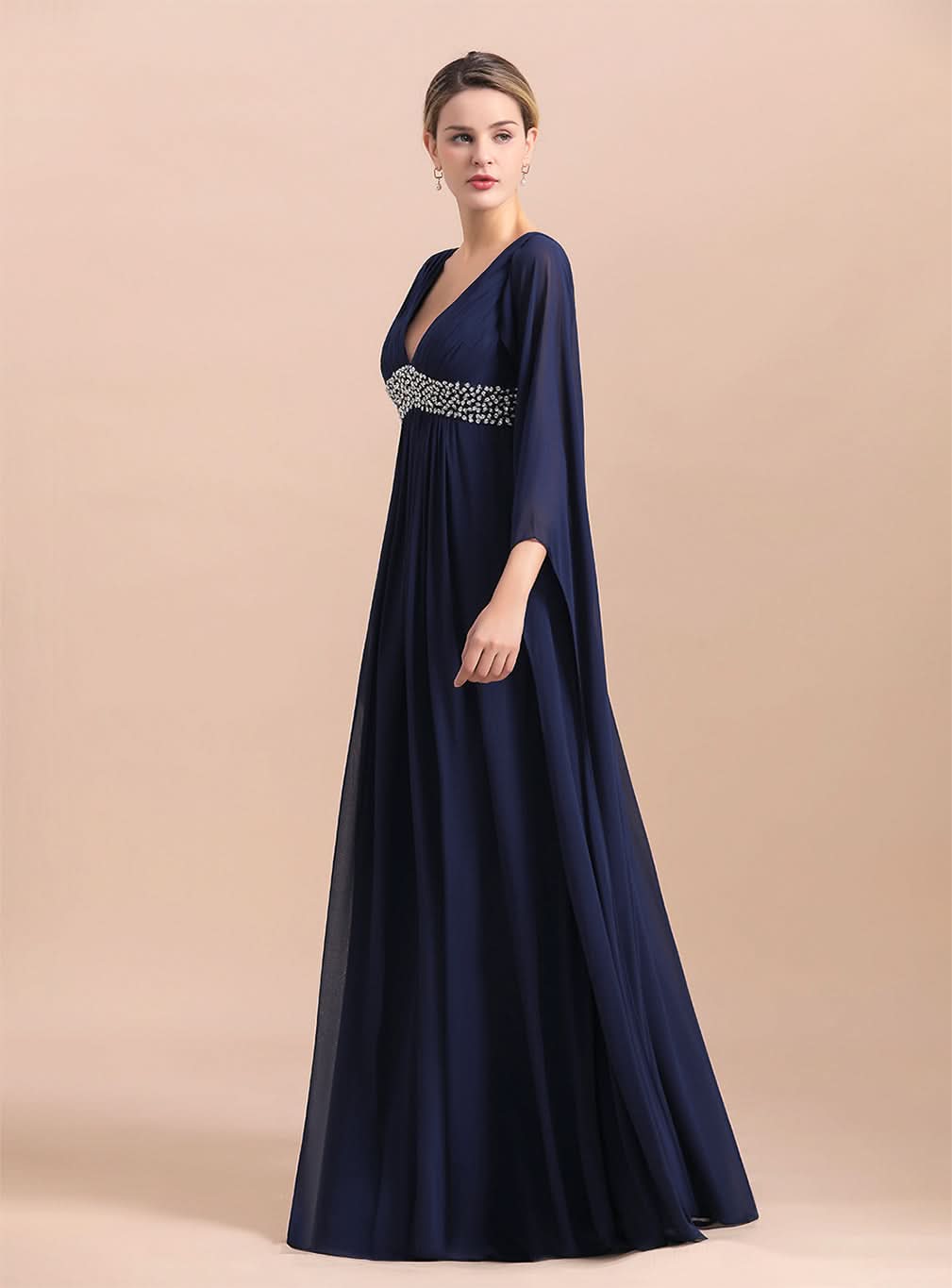Deep V-Neck Long Sleeves Chiffon Floor-Length Dress BMbride