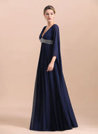 Deep V-Neck Long Sleeves Chiffon Floor-Length Dress BMbride