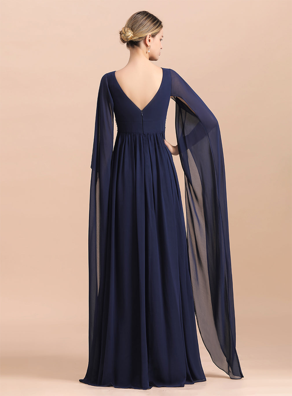 Deep V-Neck Long Sleeves Chiffon Floor-Length Dress BMbride