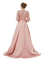 Deep V-Neck Long Sleeves Slit Floor-Length Dress BMbride