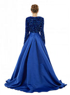 Deep V-Neck Long Sleeves Slit Floor-Length Dress BMbride