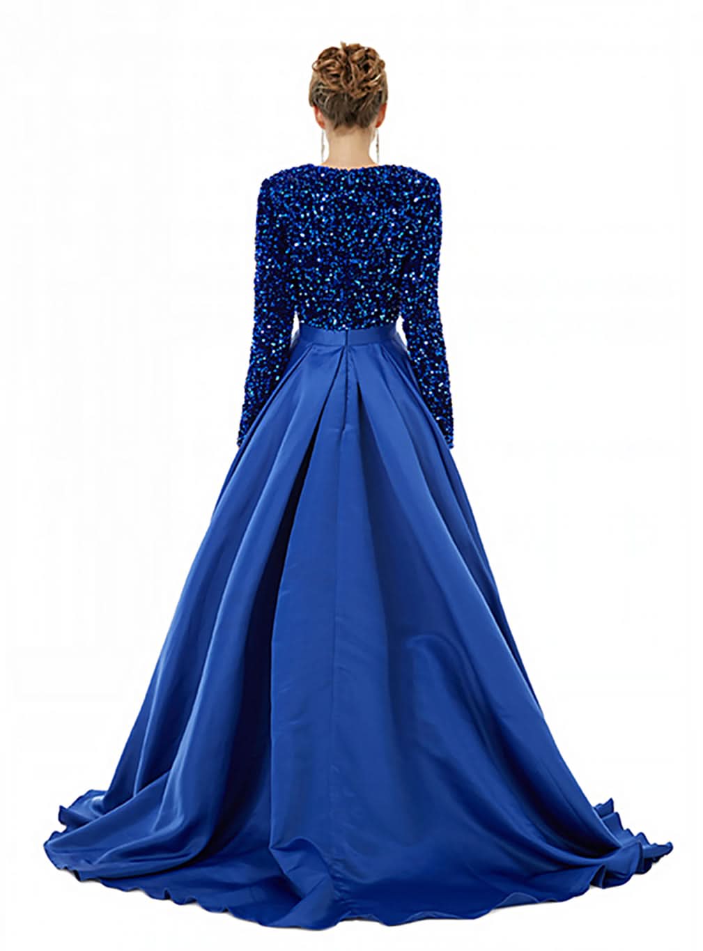 Deep V-Neck Long Sleeves Slit Floor-Length Dress BMbride