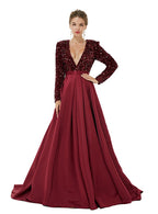 Deep V-Neck Long Sleeves Slit Floor-Length Dress BMbride