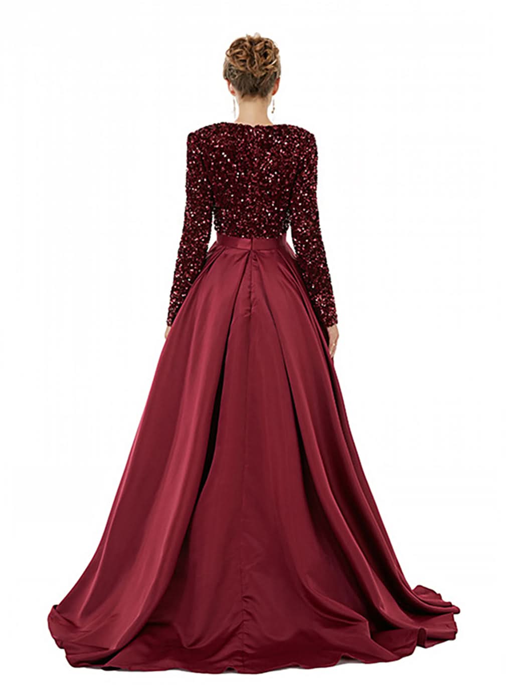 Deep V-Neck Long Sleeves Slit Floor-Length Dress BMbride