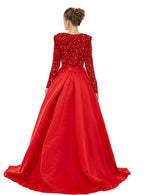 Deep V-Neck Long Sleeves Slit Floor-Length Dress BMbride