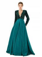 Deep V-Neck Long Sleeves Slit Floor-Length Dress BMbride