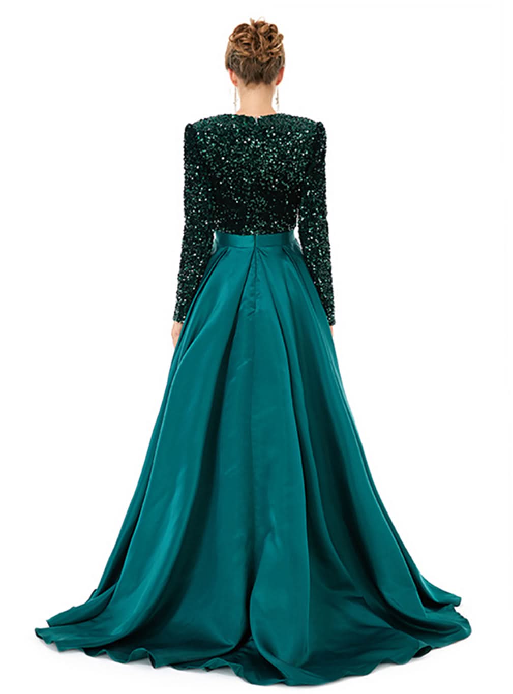 Deep V-Neck Long Sleeves Slit Floor-Length Dress BMbride