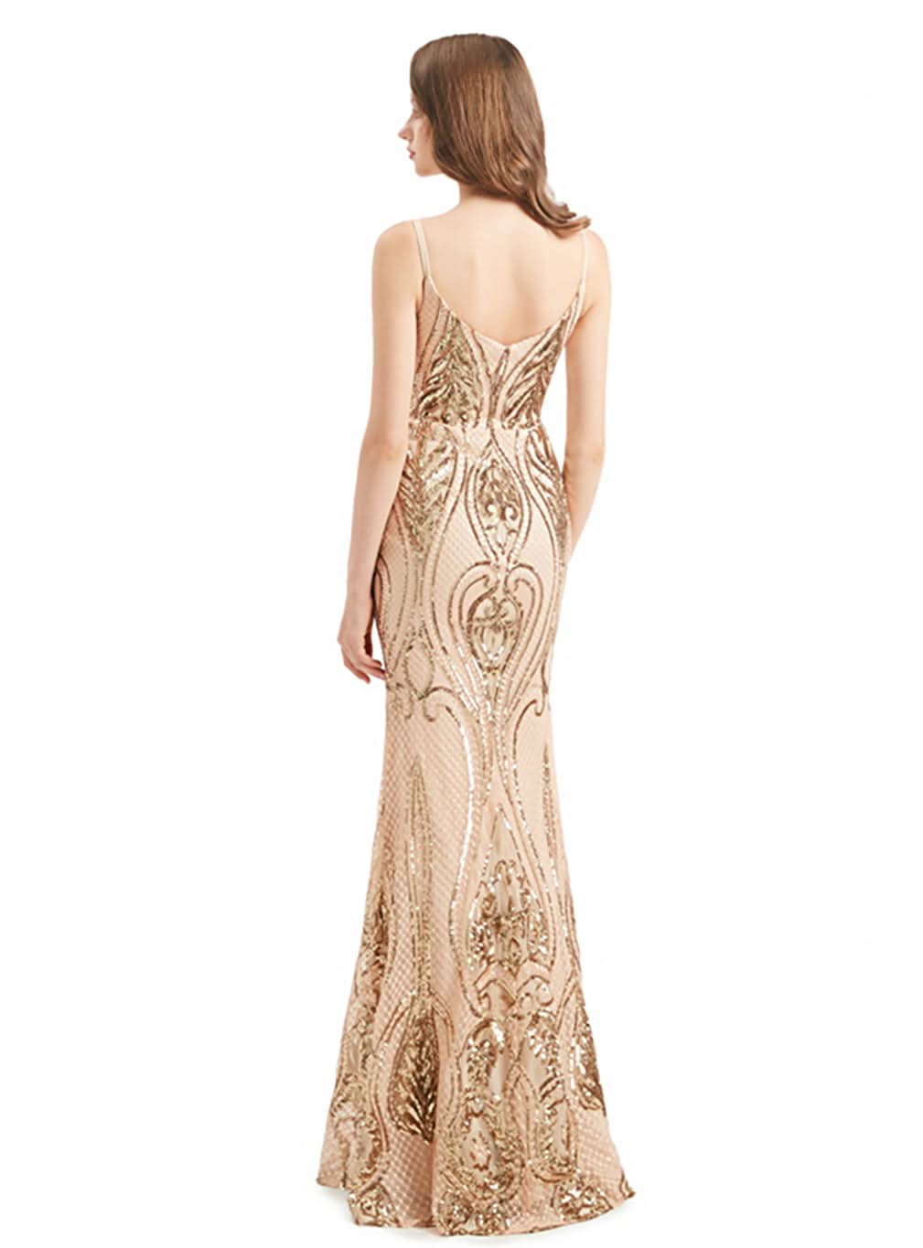 Deep V-Neck Spaghetti Straps Sleeveless Mermaid Dress BMbride