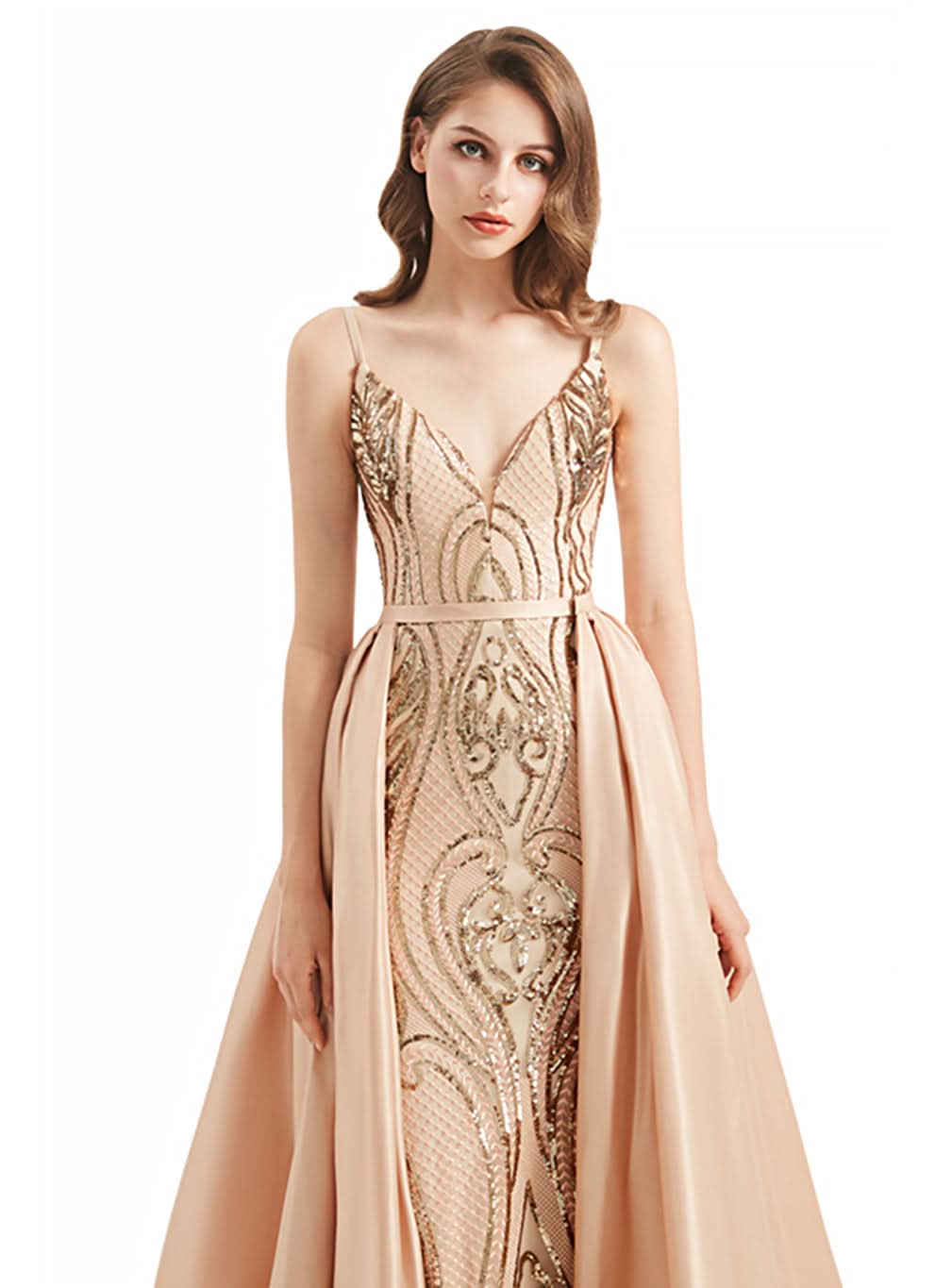 Deep V-Neck Spaghetti Straps Sleeveless Mermaid Dress BMbride