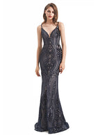 Deep V-Neck Spaghetti Straps Sleeveless Mermaid Dress BMbride