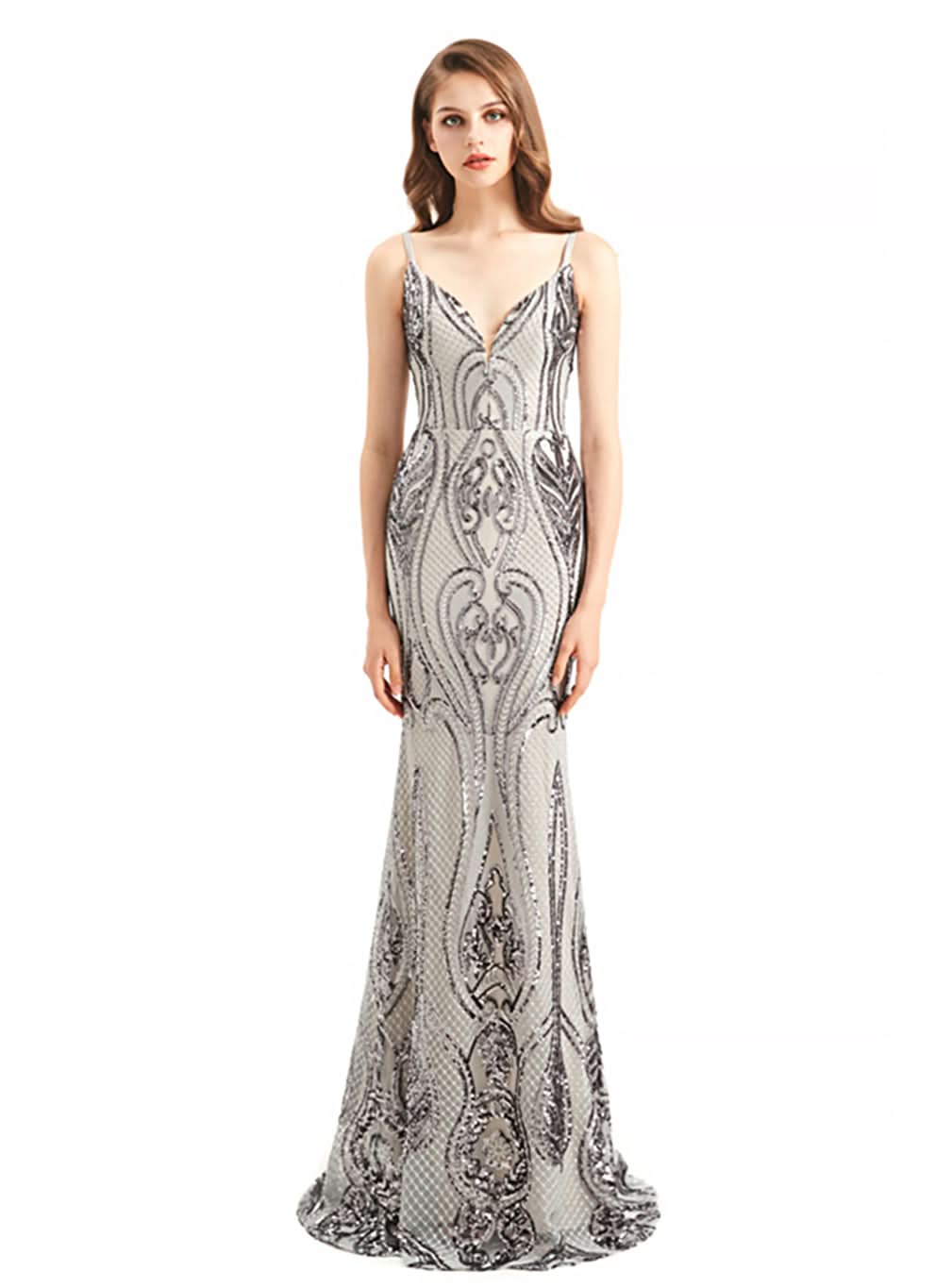 Deep V-Neck Spaghetti Straps Sleeveless Mermaid Dress BMbride