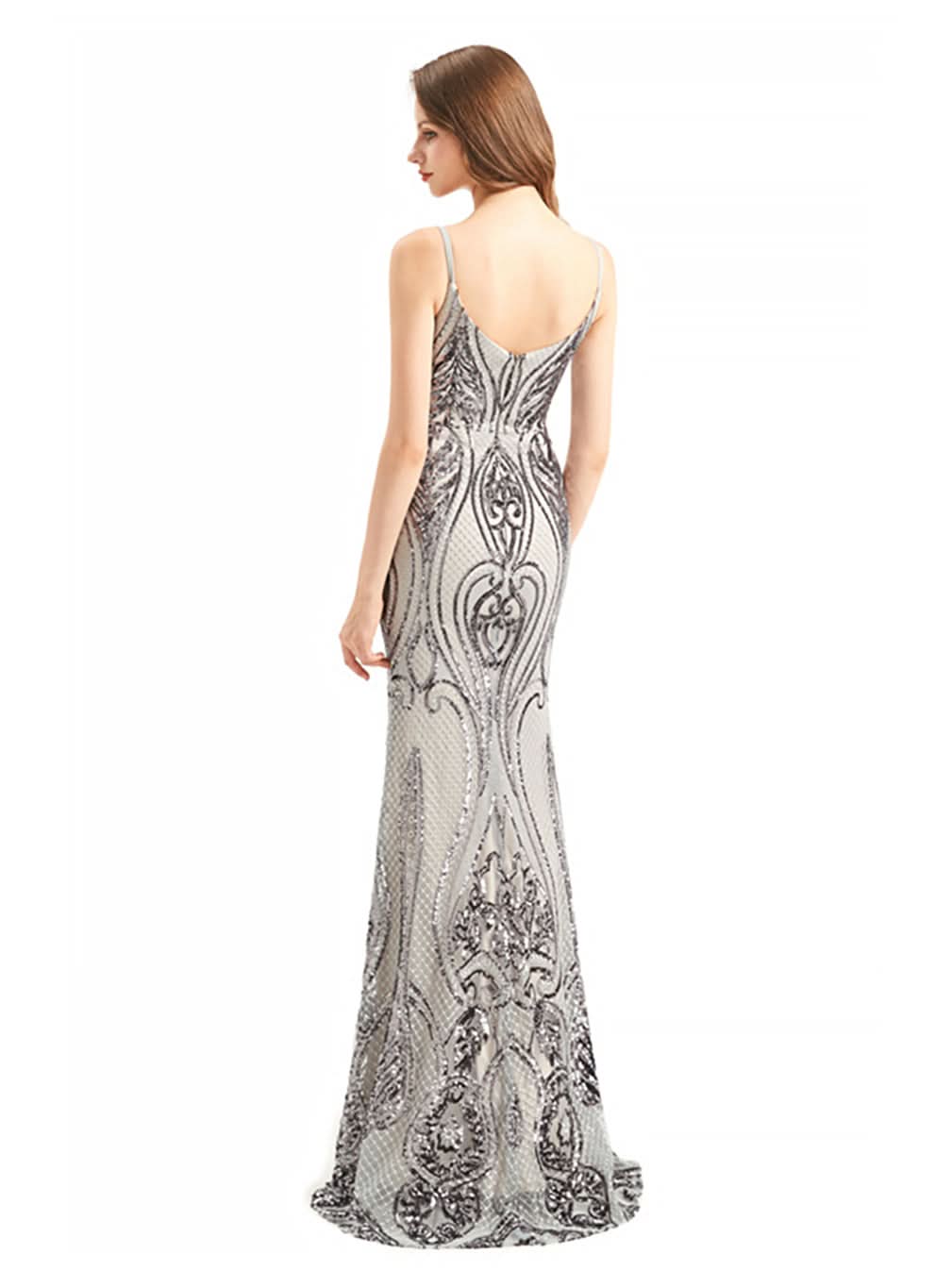 Deep V-Neck Spaghetti Straps Sleeveless Mermaid Dress BMbride