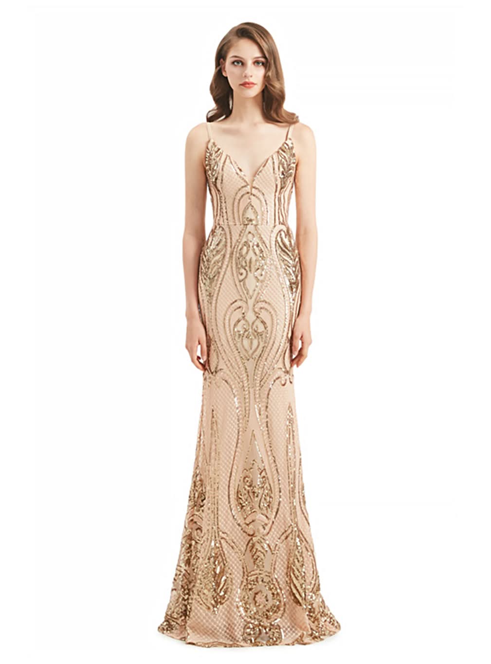 Deep V-Neck Spaghetti Straps Sleeveless Mermaid Dress BMbride