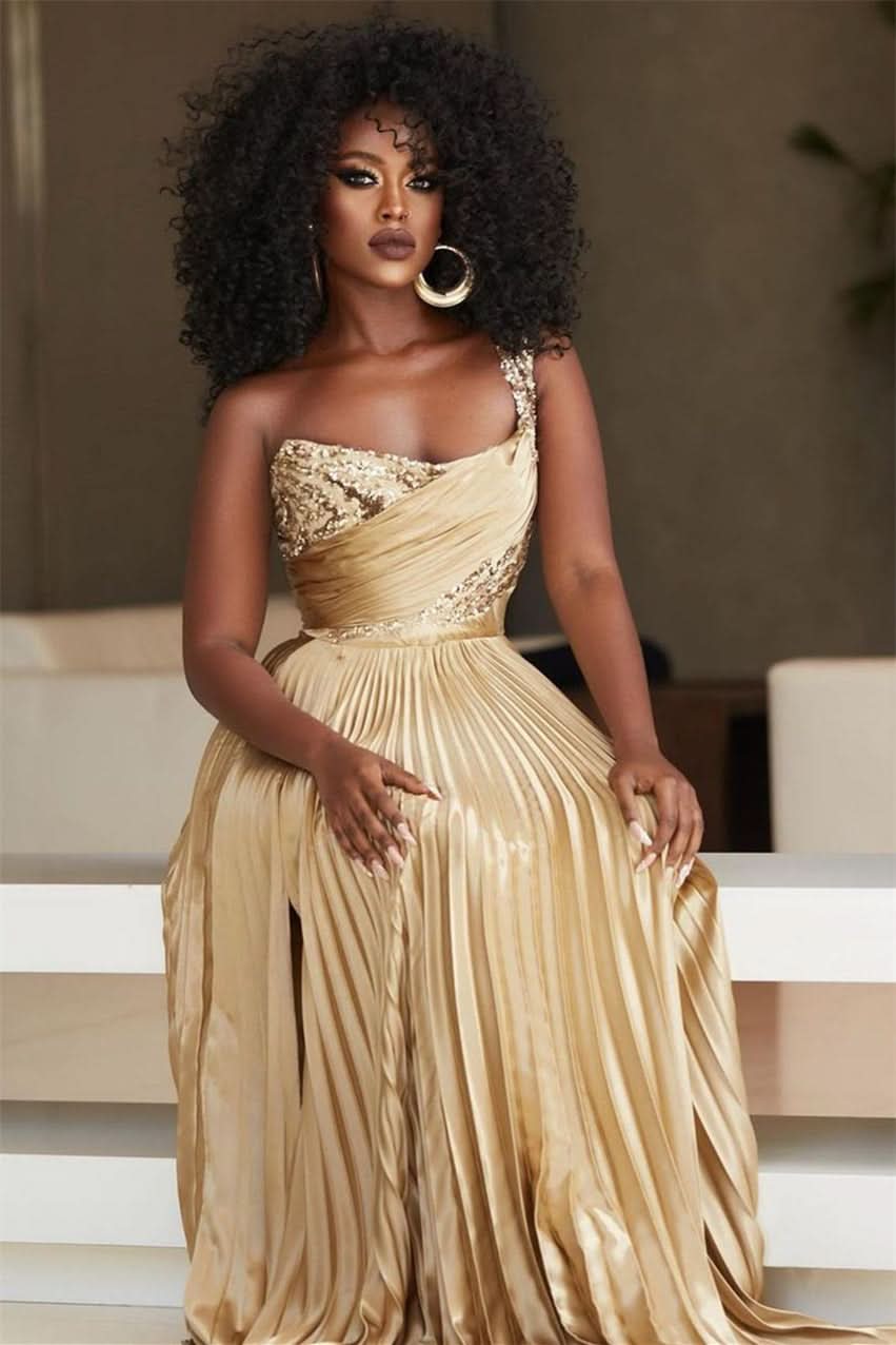 BMbride Designer A-line One Shoulder Sequined Prom Dress With Slit BMbride