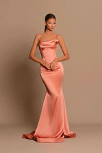 BMbride Designer Long Coral Spaghetti Straps Mermaid Sleeveless Prom Dress BMbride