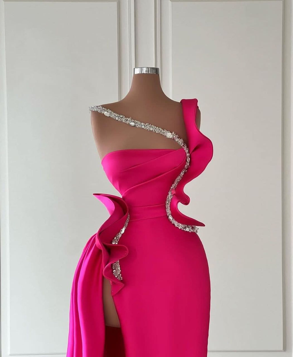 BMbride Designer Long Glitter Sleeveless Split Front Prom Dress With Ruffles BMbride