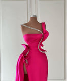BMbride Designer Long Glitter Sleeveless Split Front Prom Dress With Ruffles BMbride