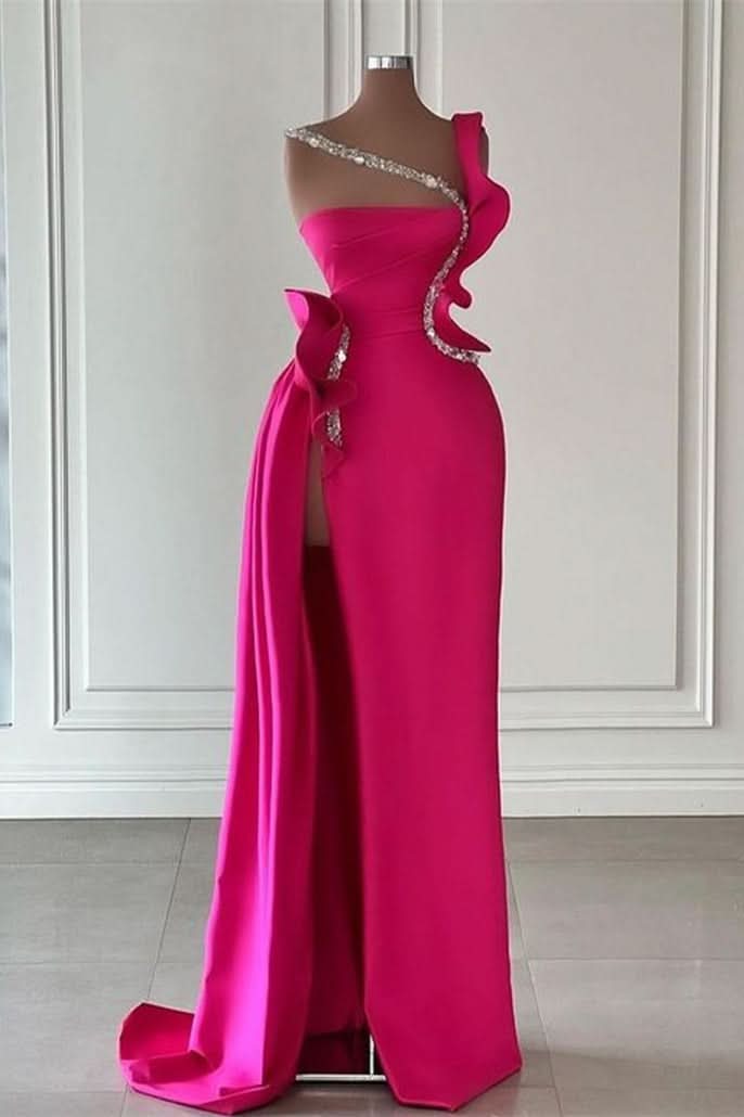 BMbride Designer Long Glitter Sleeveless Split Front Prom Dress With Ruffles BMbride