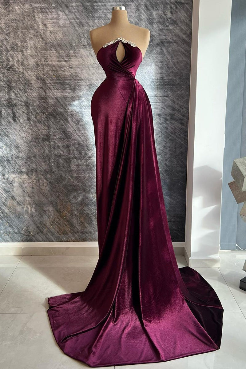 BMbride Designer Long Velvet Sequined Long Sleeves Prom Dress With Train BMbride