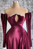 BMbride Designer Long Velvet Sequined Long Sleeves Prom Dress With Train BMbride