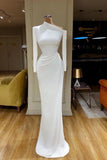 Designer Long White Mermaid One Shoulder Prom Dress with Long Sleeves for a Glamorous Look BM bride
