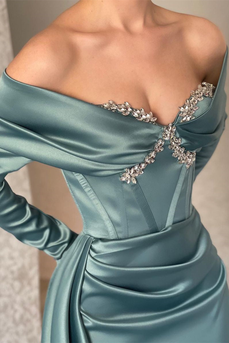 BMbride Designer Off-the-shoulder Long Sleeves Glitter Mermaid Prom Dress With Glitter BMbride