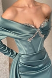 BMbride Designer Off-the-shoulder Long Sleeves Glitter Mermaid Prom Dress With Glitter BMbride