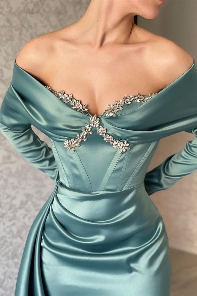 BMbride Designer Off-the-shoulder Long Sleeves Glitter Mermaid Prom Dress With Glitter BMbride