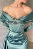 BMbride Designer Off-the-shoulder Long Sleeves Glitter Mermaid Prom Dress With Glitter BMbride