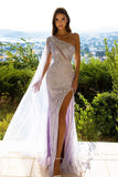 Designer One Shoulder Sequined Sleeveless Prom Dress Boasting a Slit BM bride