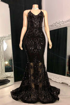 BMbride Designer Spaghetti Straps Long Mermaid Lace Sleeveless Prom Dress BMbride