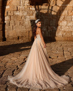 BMbride Designer Sweetheart Long A-line Glitter Lace Wedding Dress With Slit BMbride