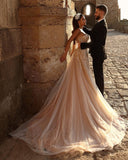 BMbride Designer Sweetheart Long A-line Glitter Lace Wedding Dress With Slit BMbride