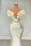 BMbride Designer White Long Pearl Ruffle Evening Dresses BMbride
