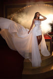 BMbride Designer White Sleeveless Wedding Dress With Ruffles Bridal Gown With Lace BMbride