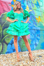 Blue Two Piece Sweetheart Tiered Short Homecoming Dress with Ruffles