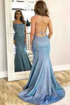 Spaghetti Strap Backless Sleeveless Long Prom Dress Strings Mermaid