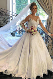 A-line Wedding Dress With Long Sleeves Satin Sweetheart Neckline BM bride