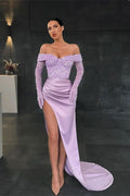 Long Sleeves Sequins Mermaid Prom Dress with Slit BM bride