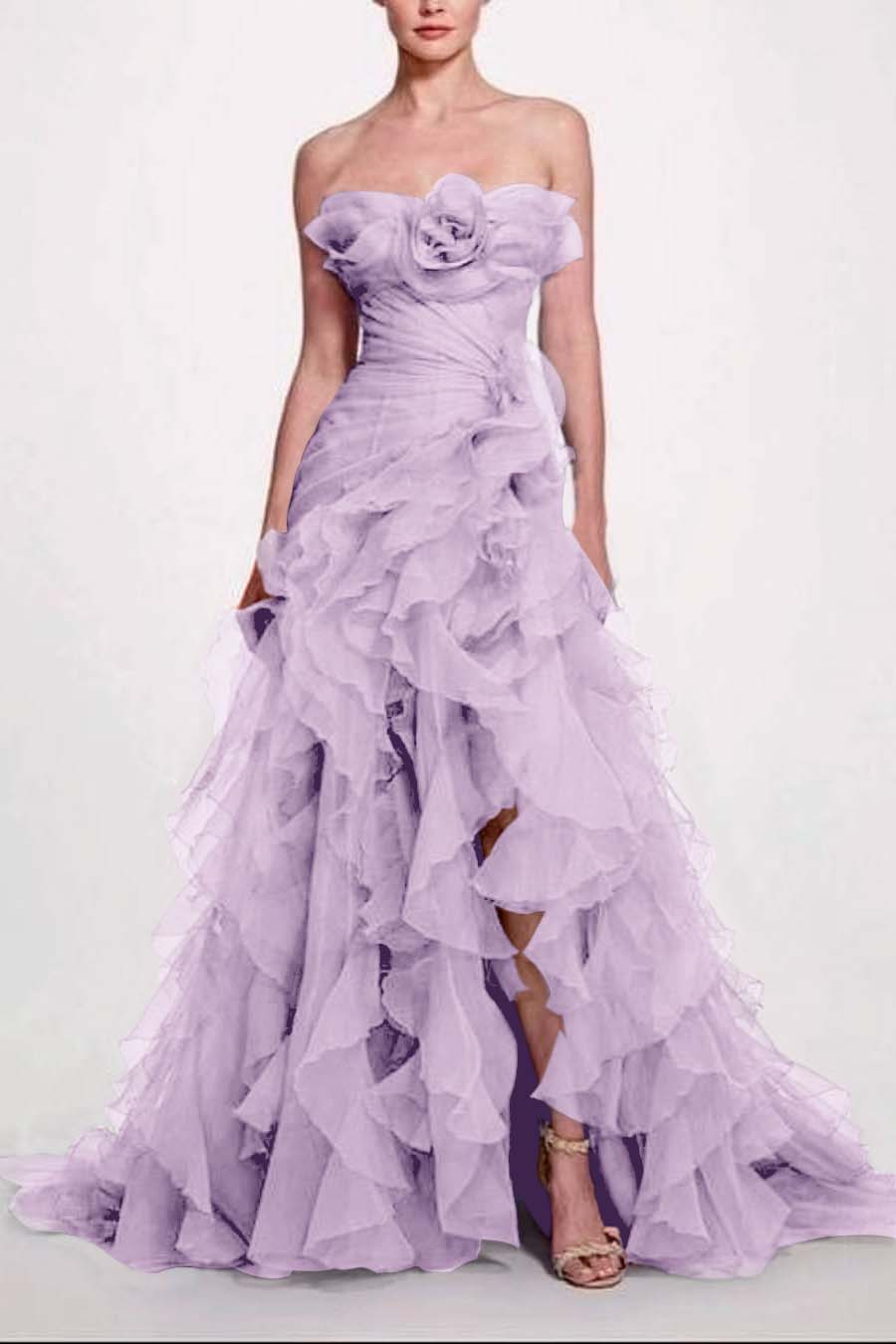 Strapless Sleeveless Long High Split Prom Dress With Pleated BMBRIDE