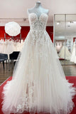 Beautiful Strapless Long A-Line Tulle Ivory Wedding Dress with Lace Appliques BM bride