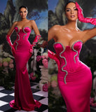 Pink Strapless Mermaid Prom Dress Long with Gloves BM bride