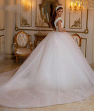 Glamorous Off-the-Shoulder Beaded Princess Wedding Dress with Pearl and Tulle BM bride
