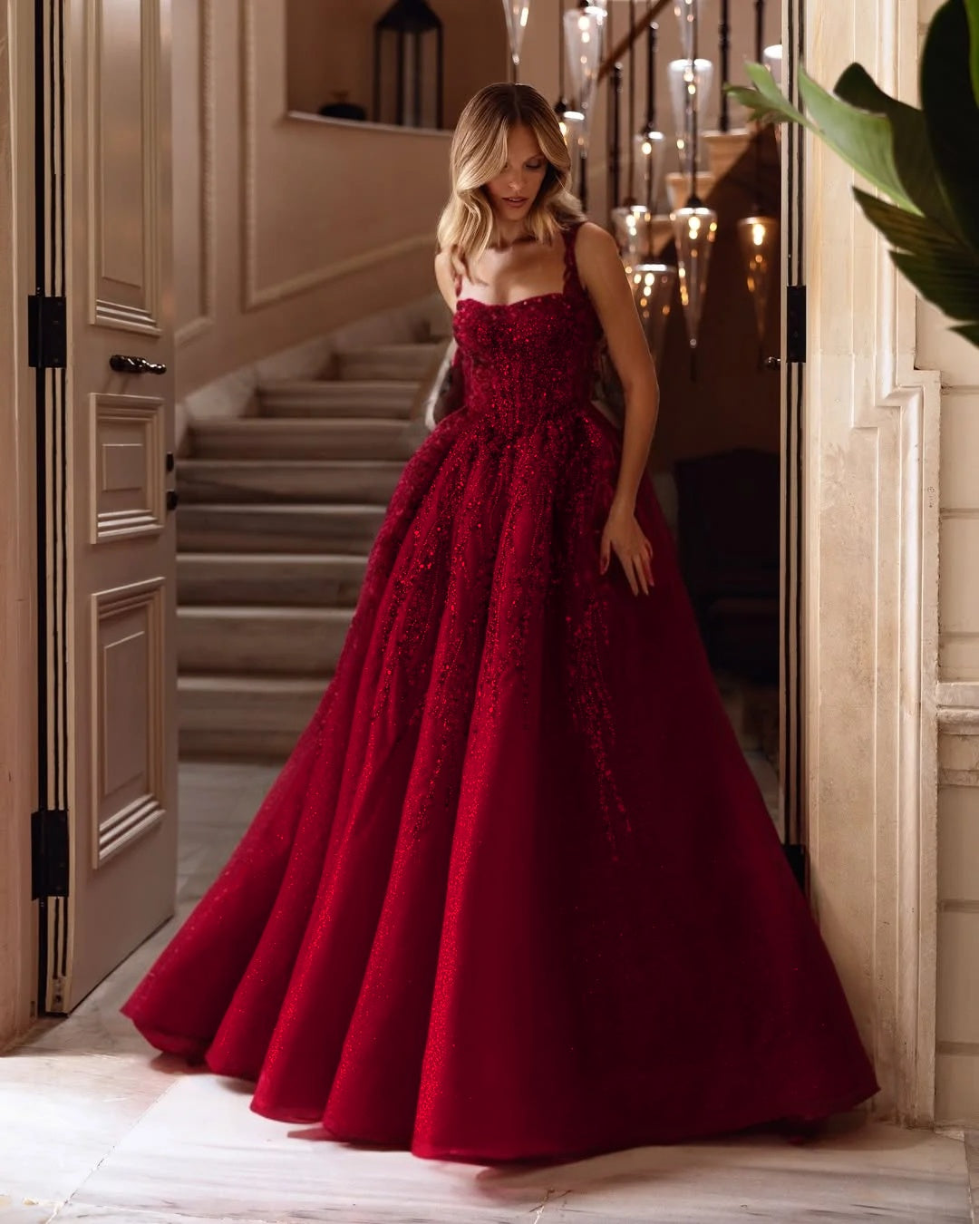 Spaghetti Strap Sleeveless Long A Line Prom Dress With Beading